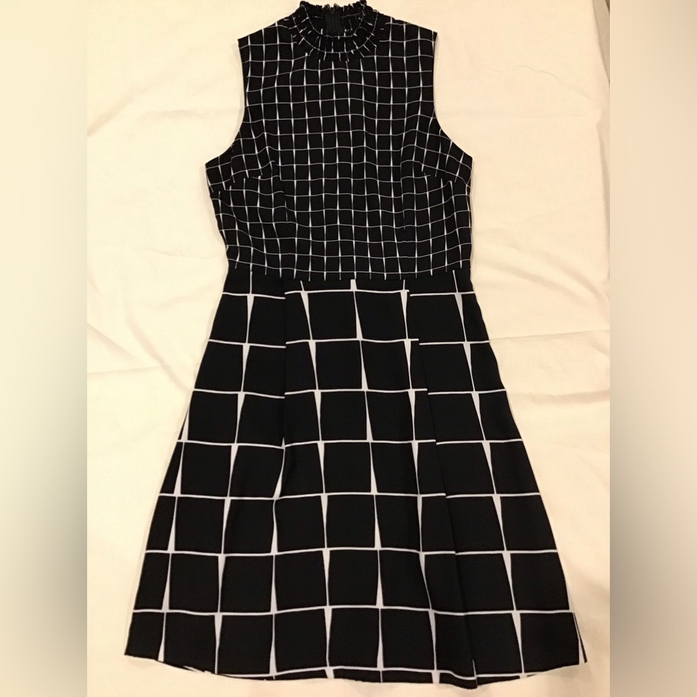 Windowpane black and white sleeveless dress
